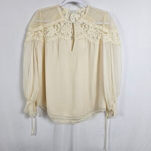 NWT Rebecca Taylor Chiffon and Lace Long Sleeve Blouse